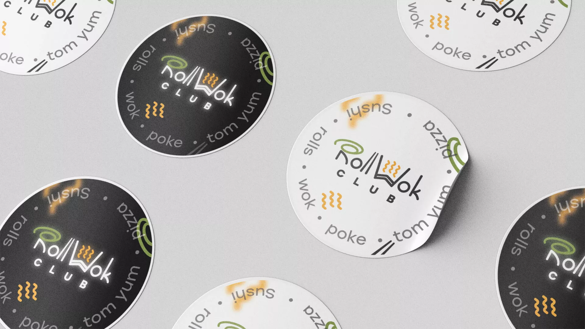 Разработка наклеек для суши-бара «Roll Wok Club» в Дюртюли